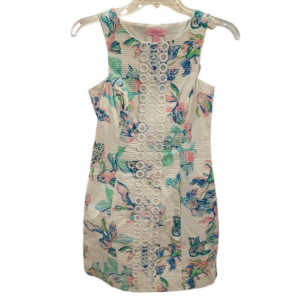 Lilly Pulitzer Womens Cecily Shift Dress 0 Coastal Kiss Structural Cut Out Lace
